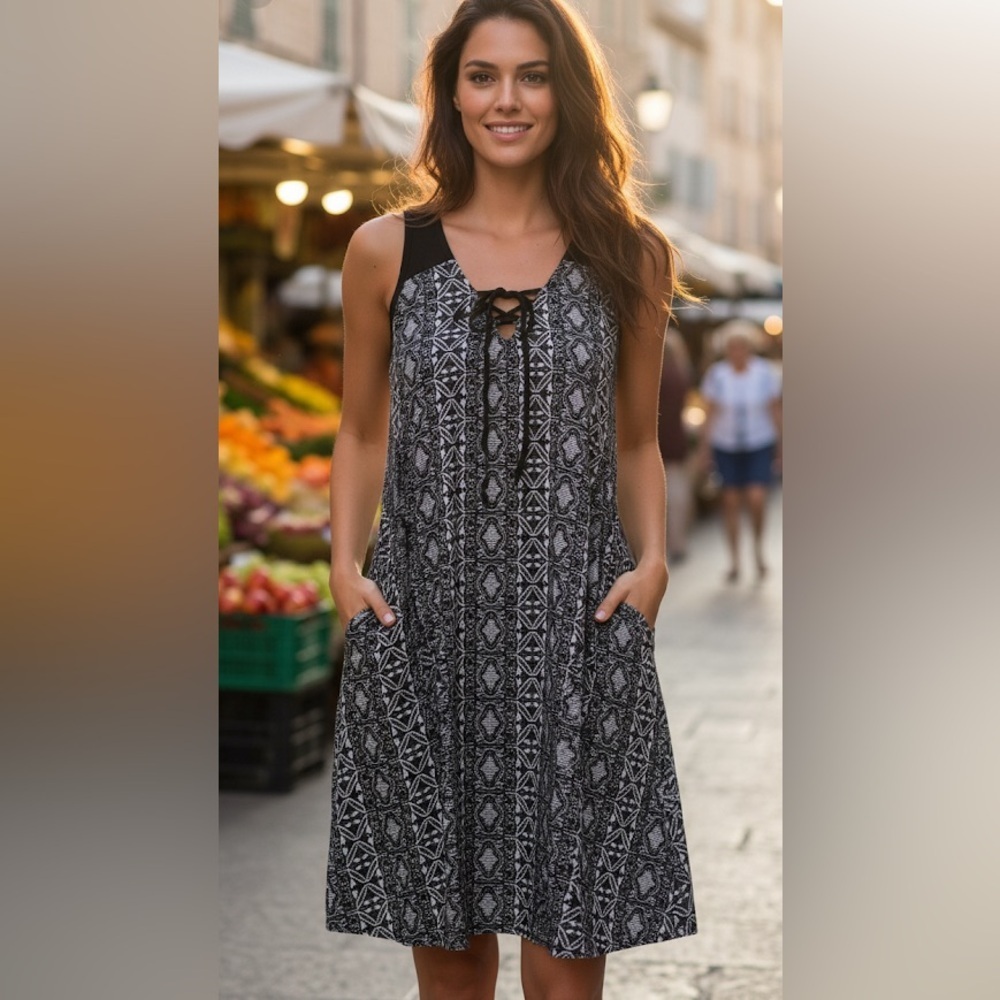 Black Printed Midi Dress